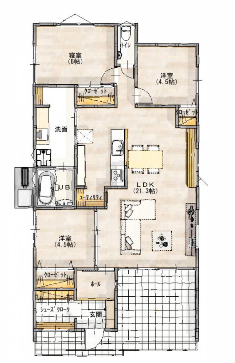 木田郡三木町平木 一戸建 LB平木Ⅱ　F号地モデルハウス(建築中)の間取り画像