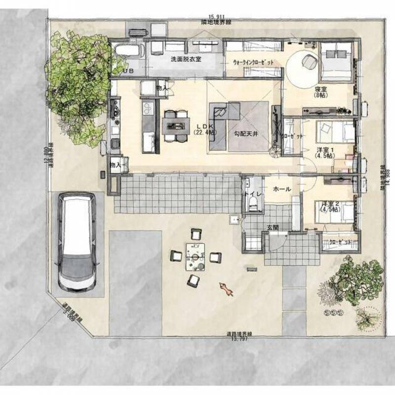 木田郡三木町池戸 一戸建 アイタウン三木池戸Ⅱ２１号地モデルハウス２１号地の間取り画像