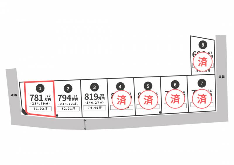 木田郡三木町池戸 クローバータウン池戸1号地の区画図