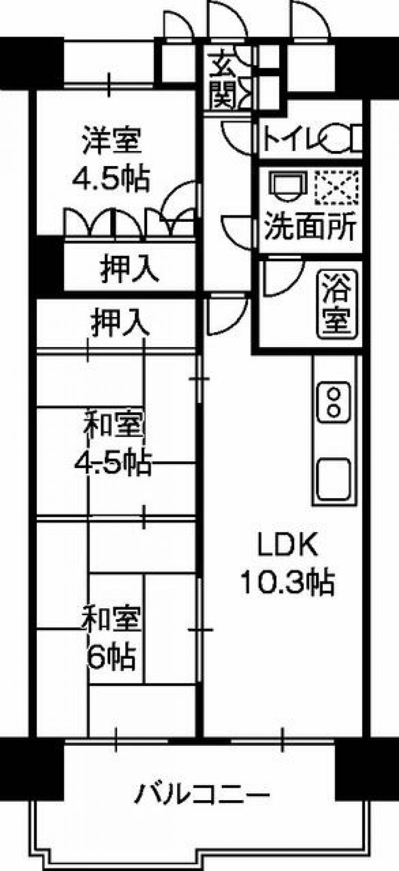 朝日プラザ高松多賀町 403号 3LDK の間取り画像