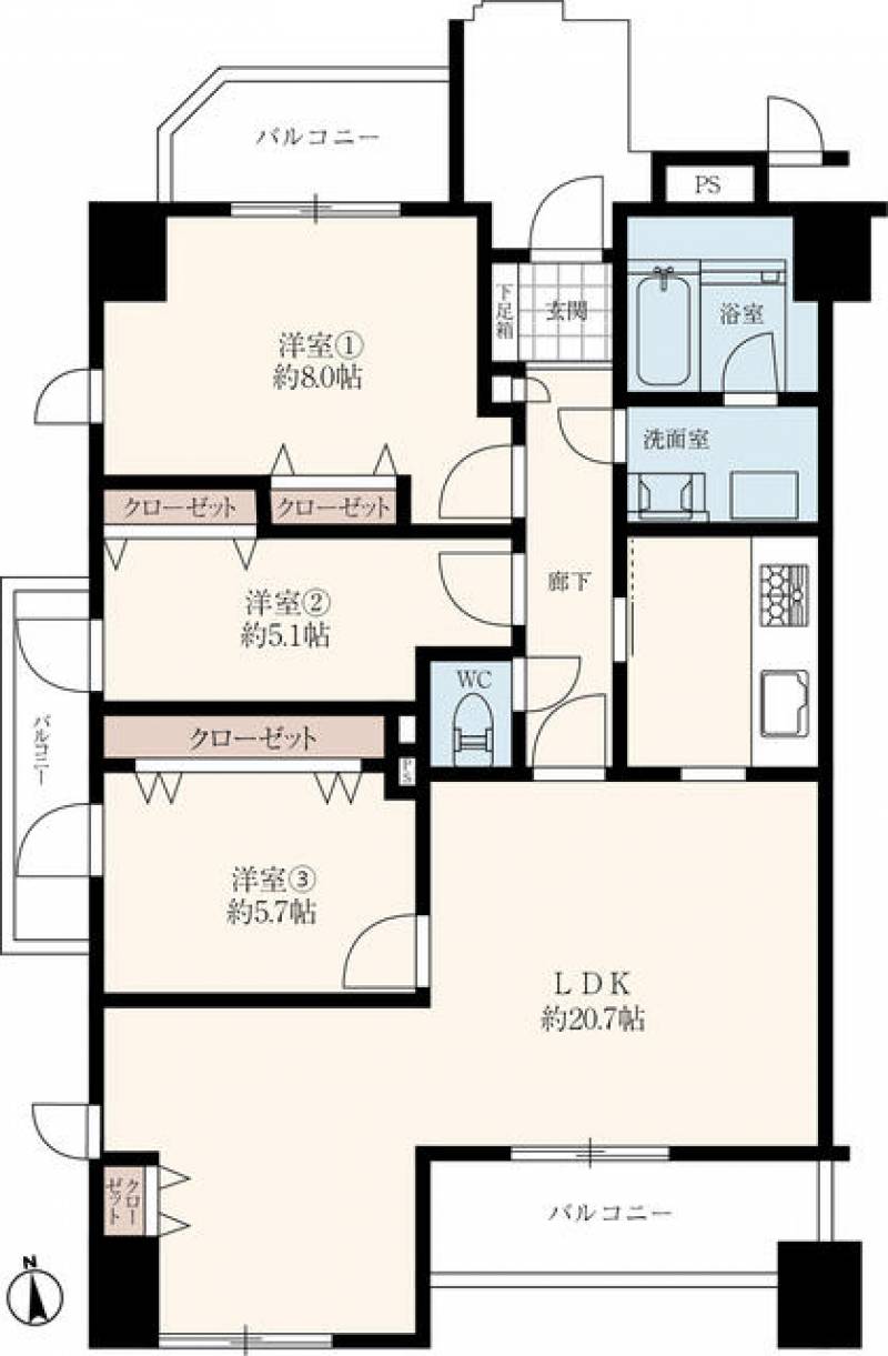 アルファガーデン番町Ⅱ 2階 3LDK の間取り画像