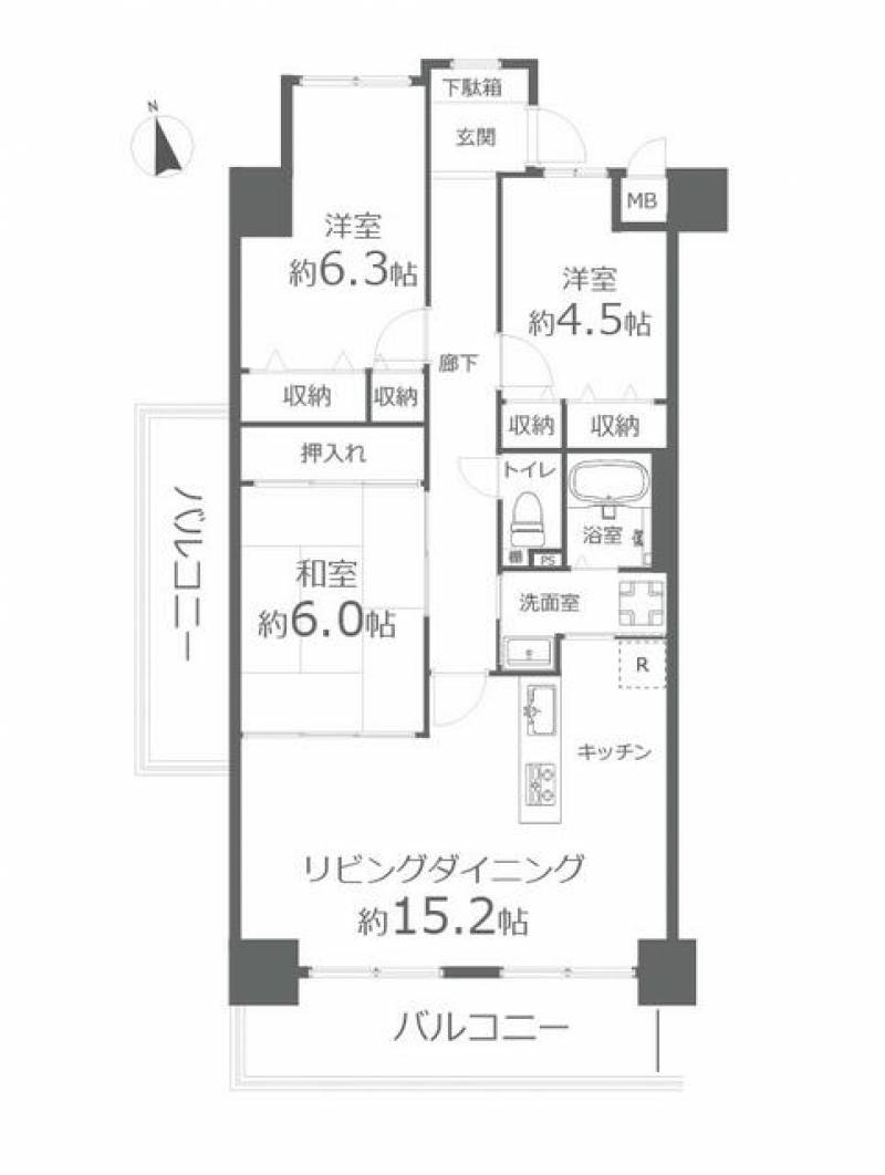 高松市 林町 (伏石駅) 5階 3LDK の間取り画像