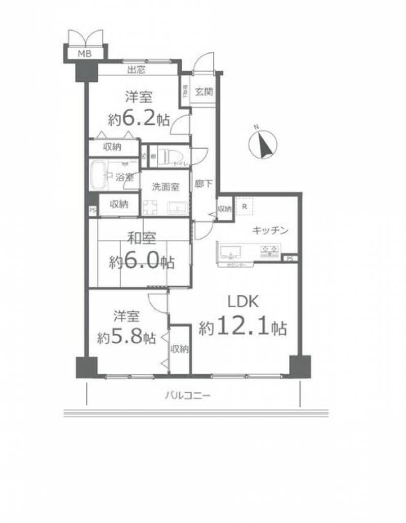 高松市 楠上町１丁目 (栗林駅) 6階 3LDK の間取り画像