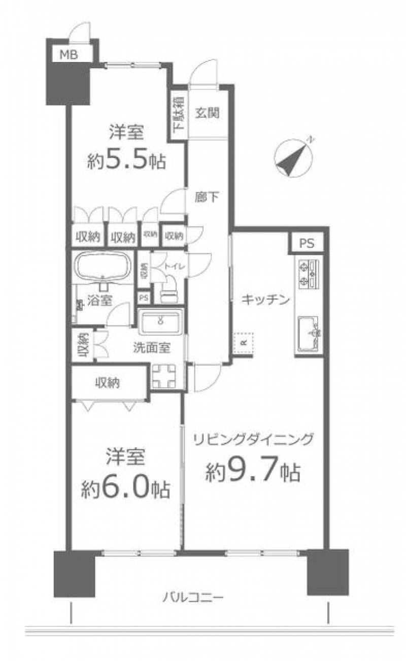 高松市 室新町 (栗林公園駅) 2階 2LDK の間取り画像