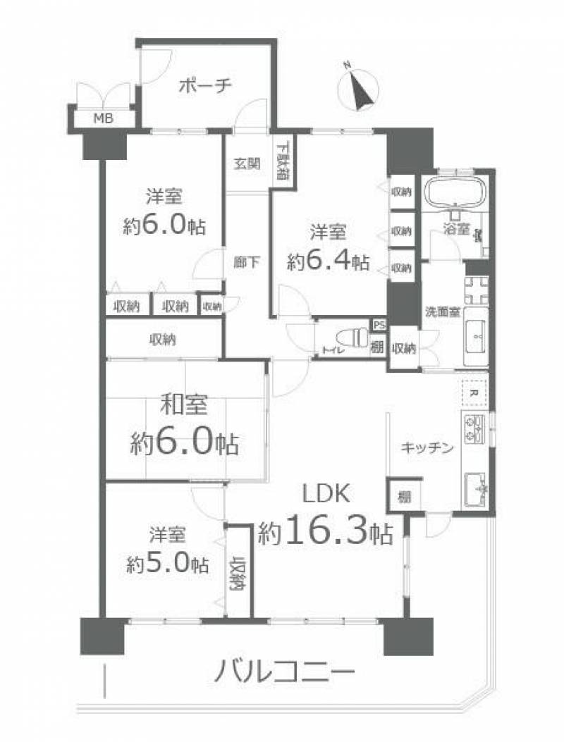 高松市 上之町３丁目 (三条駅) 3階 4LDK の間取り画像