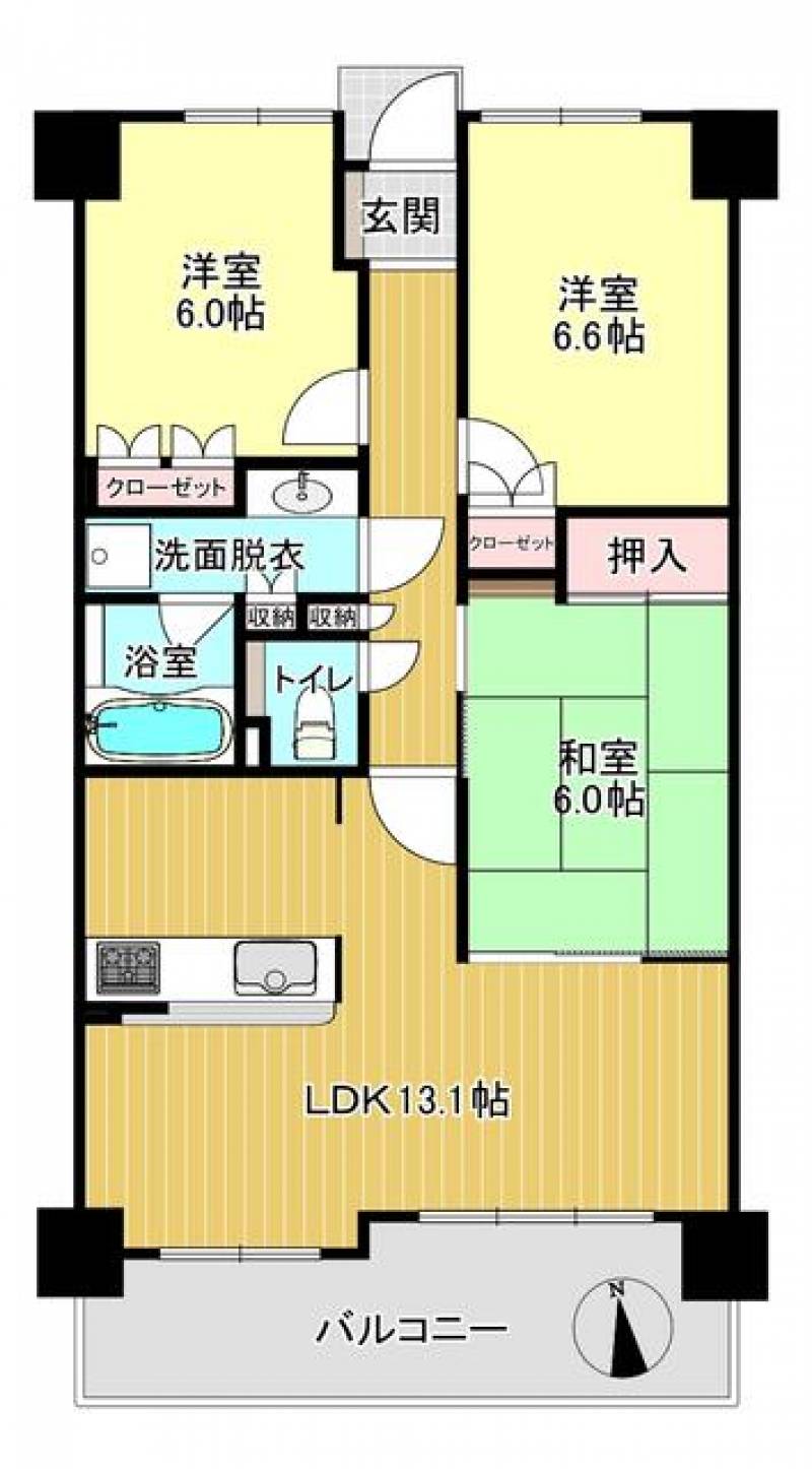 サーパスシティ栗林 2階 3LDK の間取り画像