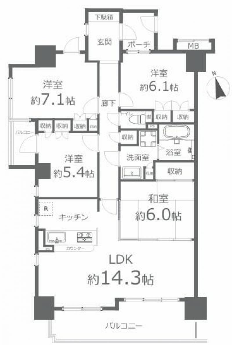 高松市 栗林町２丁目 (栗林公園駅) 7階 4LDK の間取り画像