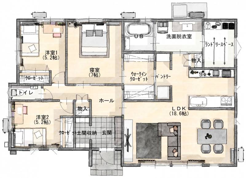 高松市下田井町 一戸建 アイタウン下田井モデルハウス２５号地の間取り画像