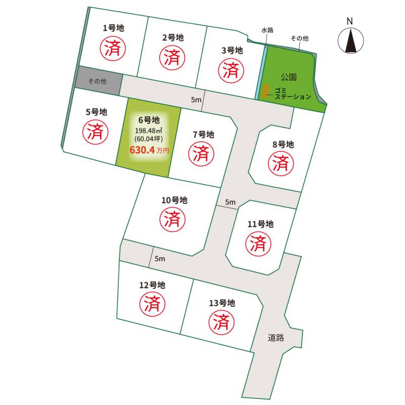 高松市檀紙町 ルーツガーデン檀紙６号地の区画図