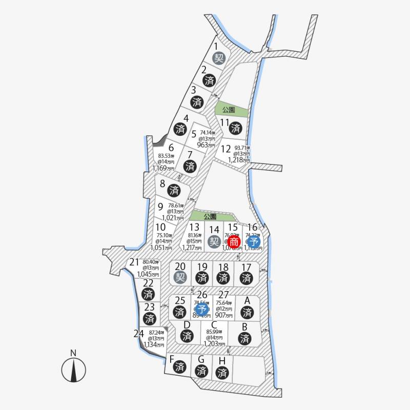 高松市新田町甲 新田町34区画10号地の区画図