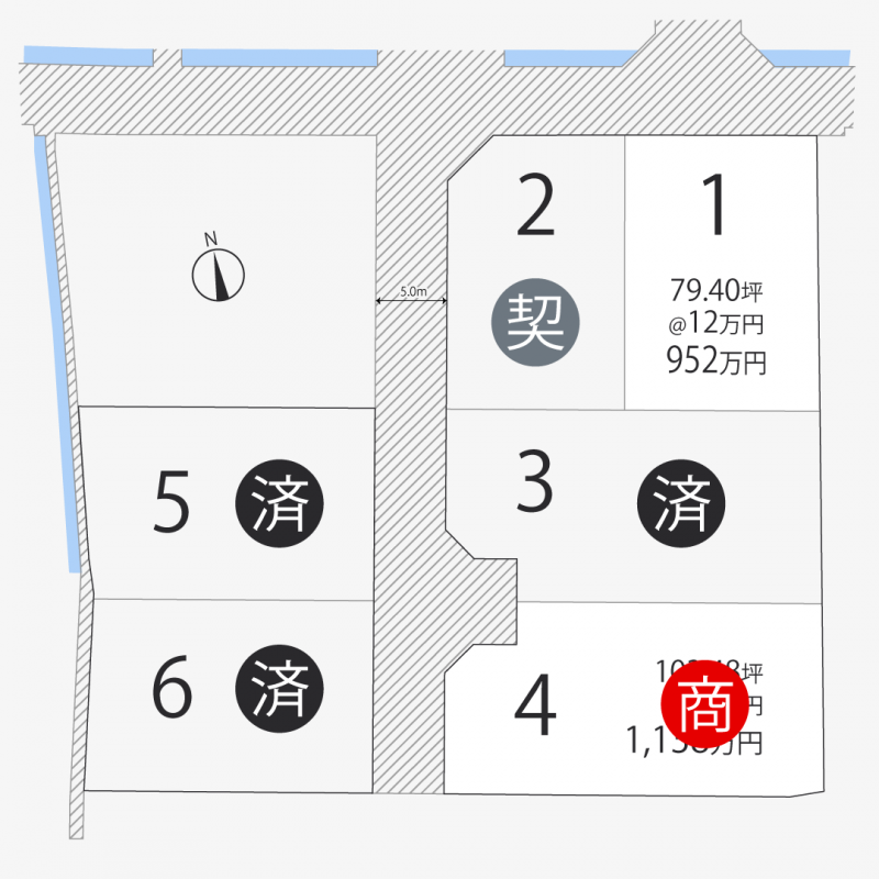 高松市香西南町 香西南町2期6区画1号地の区画図