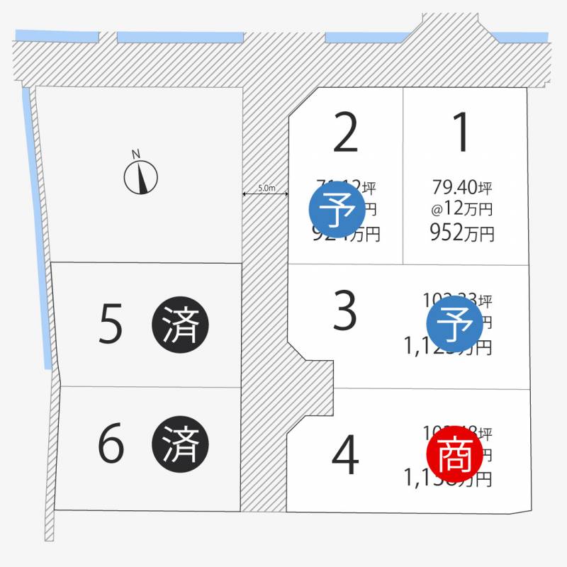 高松市香西南町 香西南町2期6区画1号地の区画図