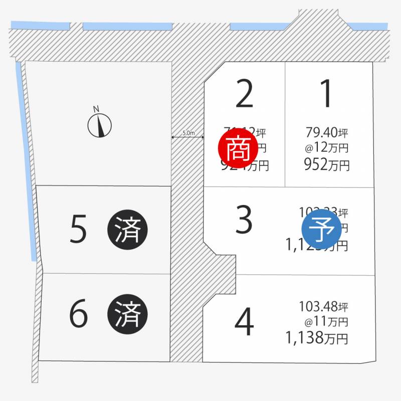 高松市香西南町 香西南町2期6区画1号地の区画図