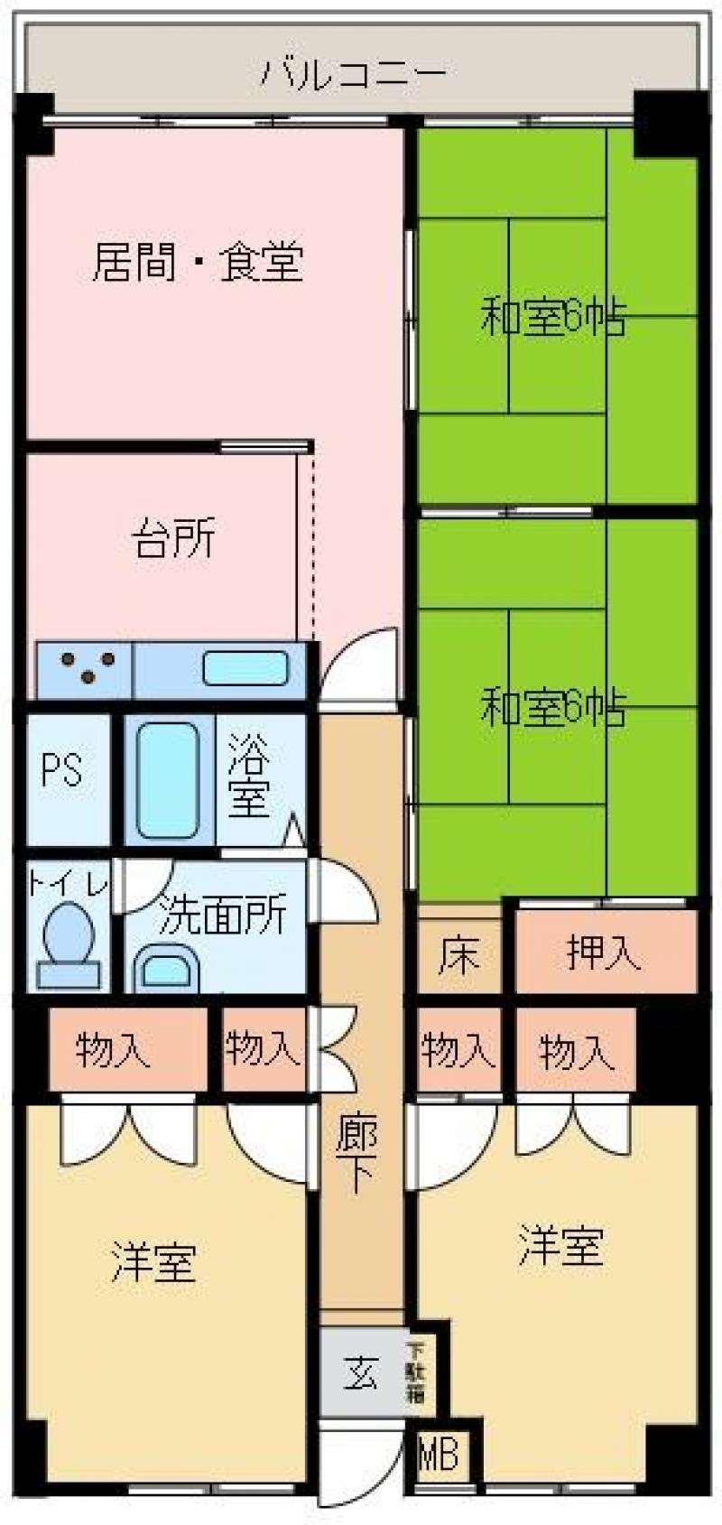 西条市大町　中古マンション 9階 4DK の間取り画像