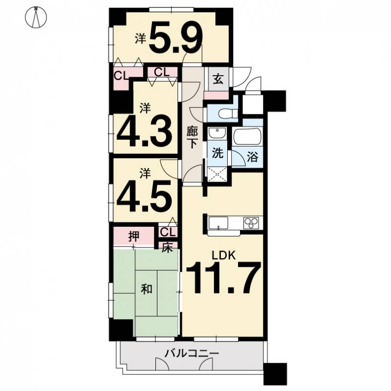 ライオンズマンション道後公園第2 706号室の間取り画像