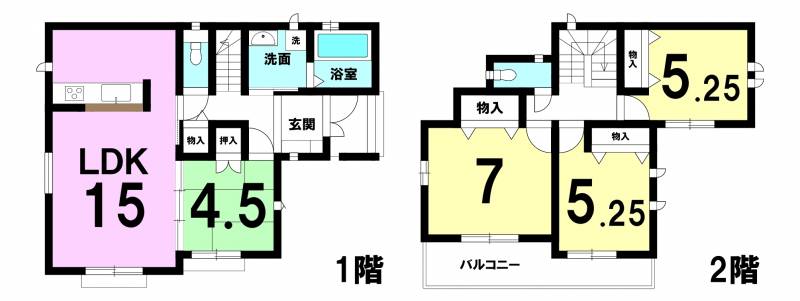 松山市市坪南 一戸建 1号棟の間取り画像