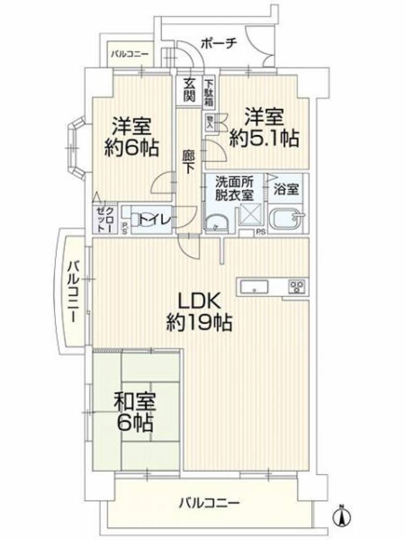 再生マンション：ダイアパレスシャトーヴュー萱町3LDK 201の間取り画像