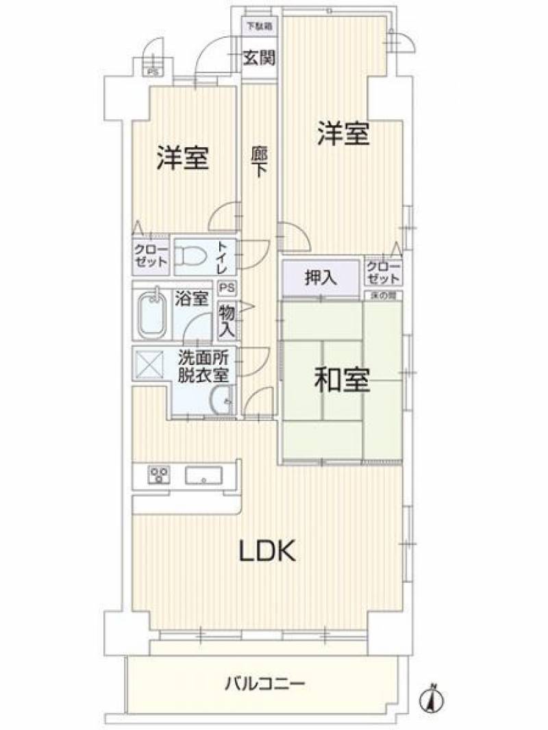 ライオンズマンション松山問屋町：南向き3LDK 201の間取り画像