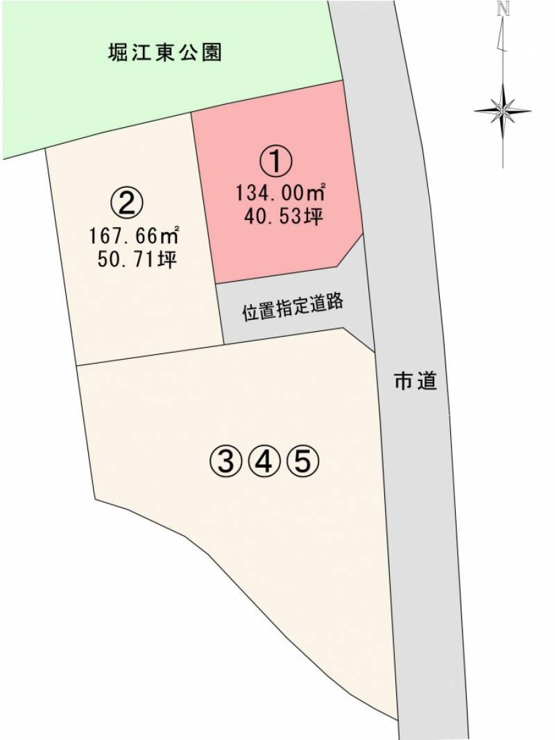松山市堀江町 ロージュタウン堀江東公園Ⅰ1号地の区画図