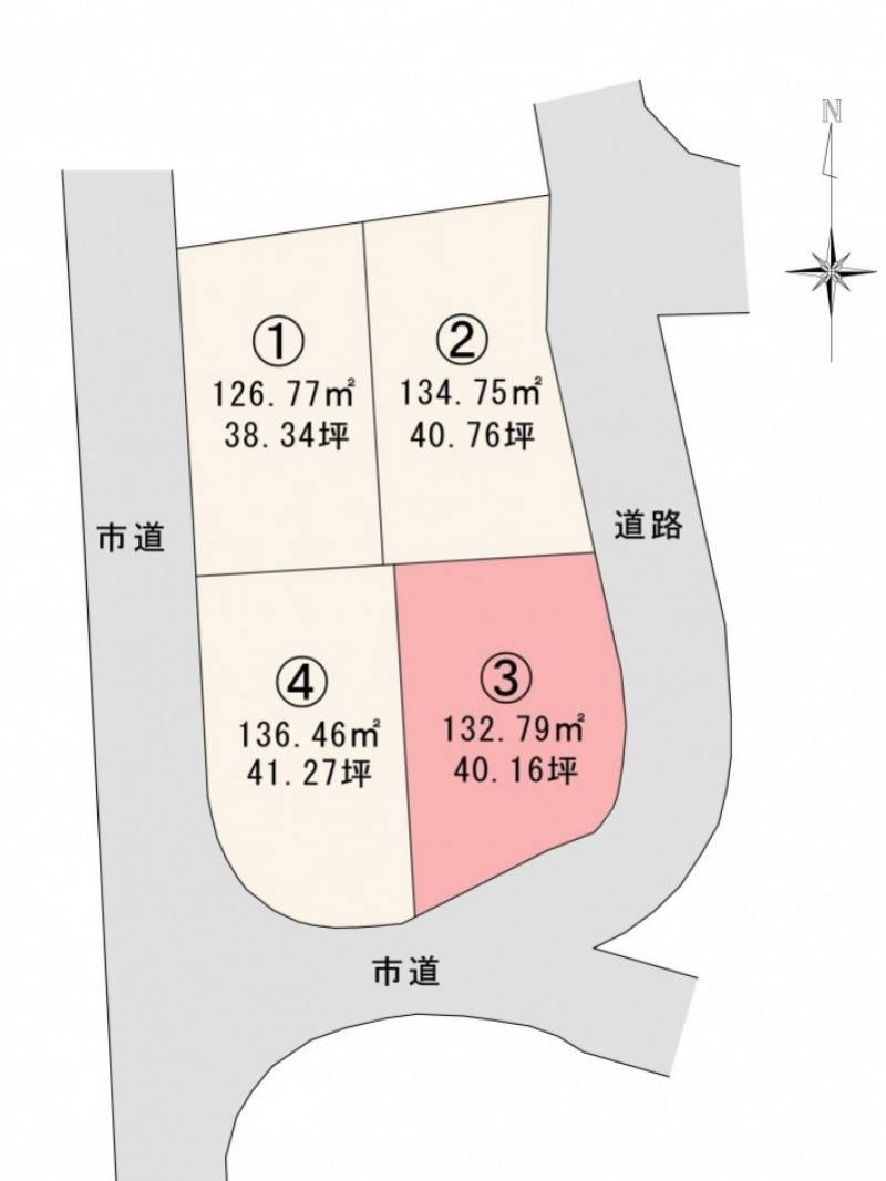 松山市堀江町 ロージュタウン堀江東公園Ⅱ3号地の区画図