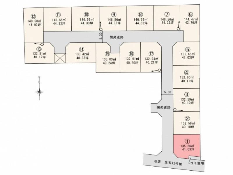 松山市高岡町 ロージュタウン高岡Ⅰ　1号地の区画図