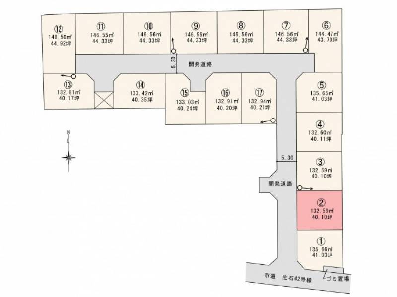 松山市高岡町 ロージュタウン高岡Ⅰ　2号地の区画図