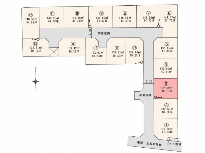 松山市高岡町 ロージュタウン高岡Ⅰ　3号地の区画図