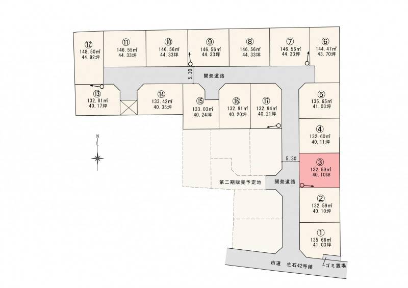 松山市高岡町 ロージュタウン高岡Ⅰ　3号地の区画図