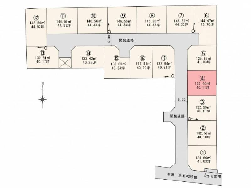 松山市高岡町 ロージュタウン高岡Ⅰ　4号地の区画図