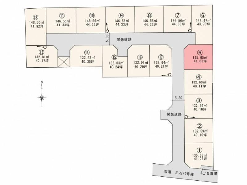 松山市高岡町 ロージュタウン高岡Ⅰ　5号地の区画図