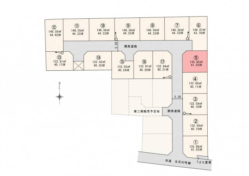 松山市高岡町 ロージュタウン高岡Ⅰ　5号地の区画図