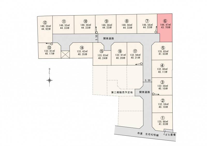 松山市高岡町 ロージュタウン高岡Ⅰ　6号地の区画図