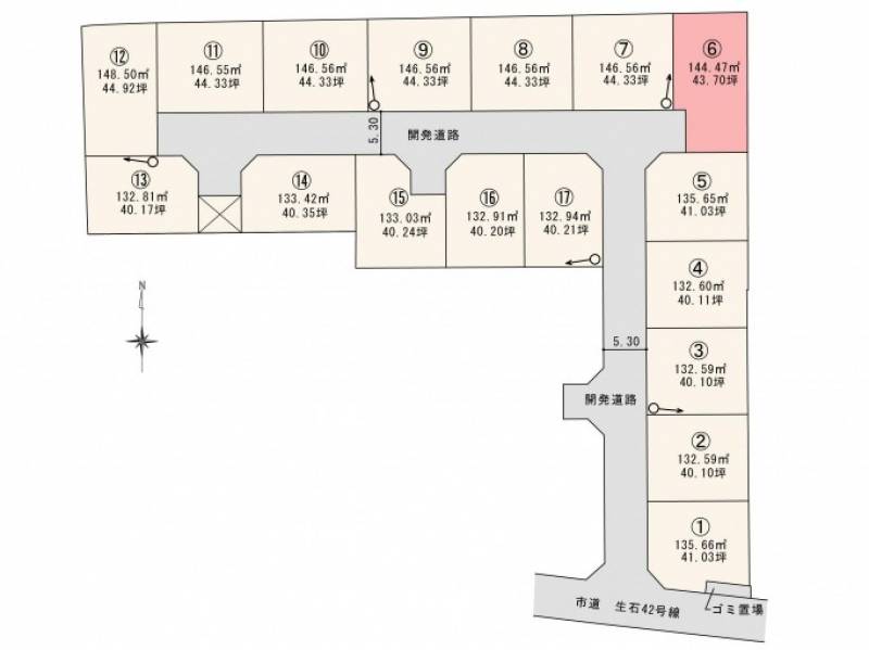 松山市高岡町 ロージュタウン高岡Ⅰ　6号地の区画図