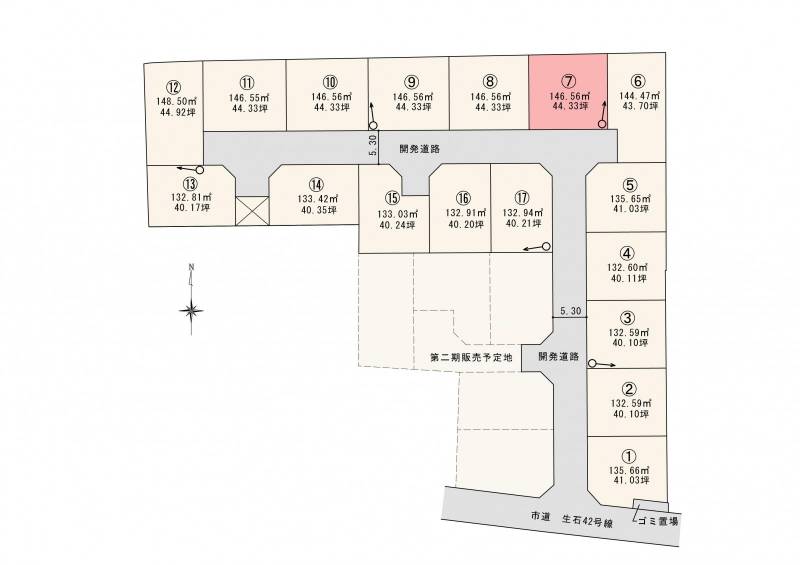 松山市高岡町 ロージュタウン高岡Ⅰ　7号地の区画図