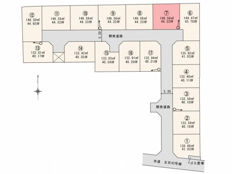 松山市高岡町 ロージュタウン高岡Ⅰ　7号地の区画図