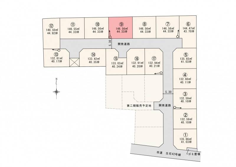 松山市高岡町 ロージュタウン高岡Ⅰ　9号地の区画図