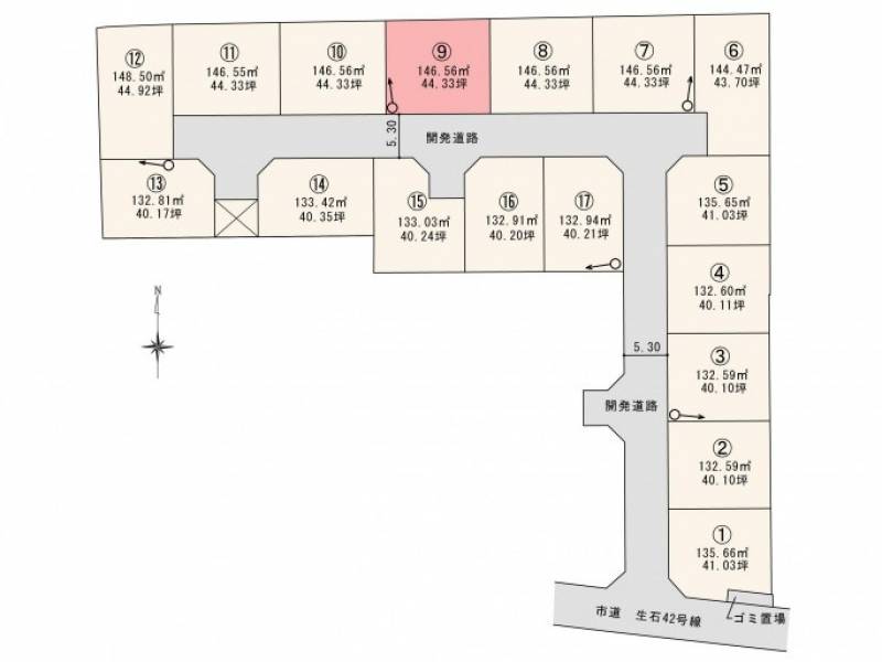 松山市高岡町 ロージュタウン高岡Ⅰ　9号地の区画図