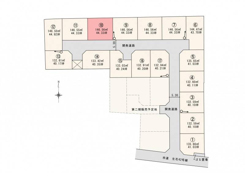 松山市高岡町 ロージュタウン高岡Ⅰ　10号地の区画図