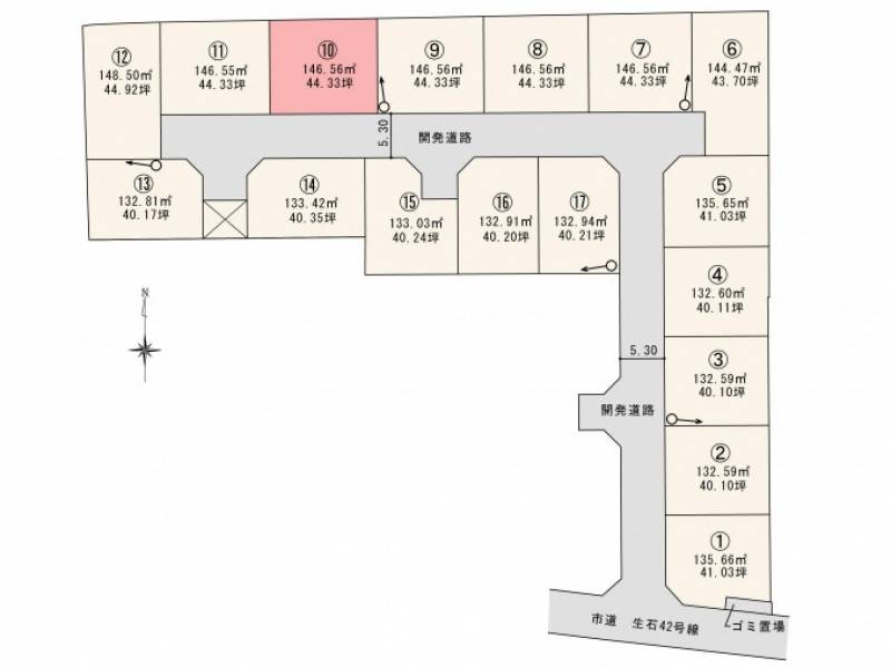 松山市高岡町 ロージュタウン高岡Ⅰ　10号地の区画図