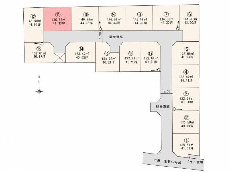 松山市高岡町 ロージュタウン高岡Ⅰ　11号地の区画図