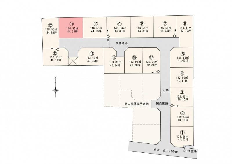 松山市高岡町 ロージュタウン高岡Ⅰ　11号地の区画図