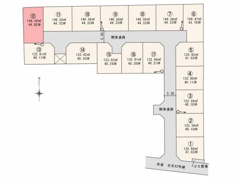 松山市高岡町 ロージュタウン高岡Ⅰ　12号地の区画図