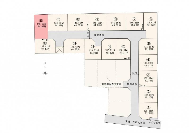 松山市高岡町 ロージュタウン高岡Ⅰ　12号地の区画図