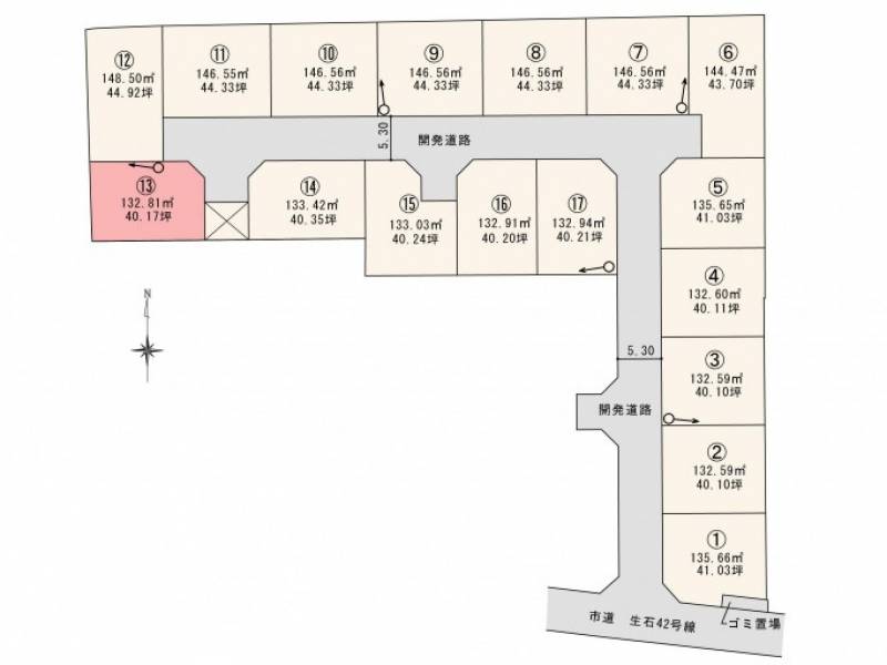 松山市高岡町 ロージュタウン高岡Ⅰ　13号地の区画図