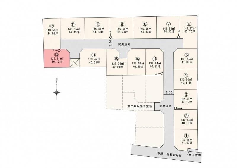 松山市高岡町 ロージュタウン高岡Ⅰ　13号地の区画図