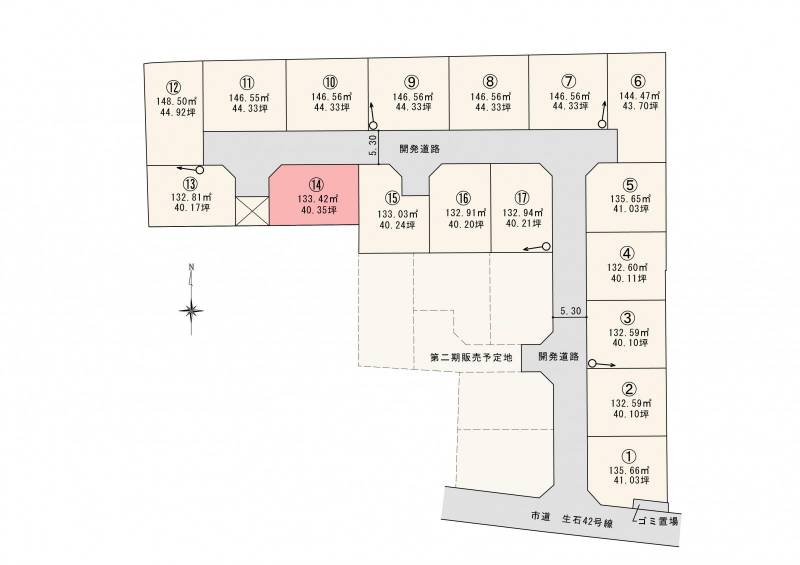 松山市高岡町 ロージュタウン高岡Ⅰ　14号地の区画図