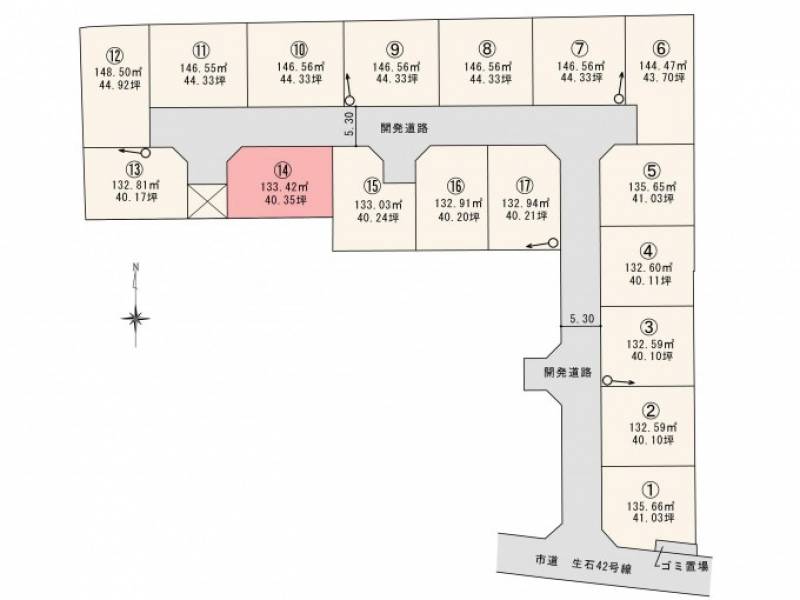 松山市高岡町 ロージュタウン高岡Ⅰ　14号地の区画図