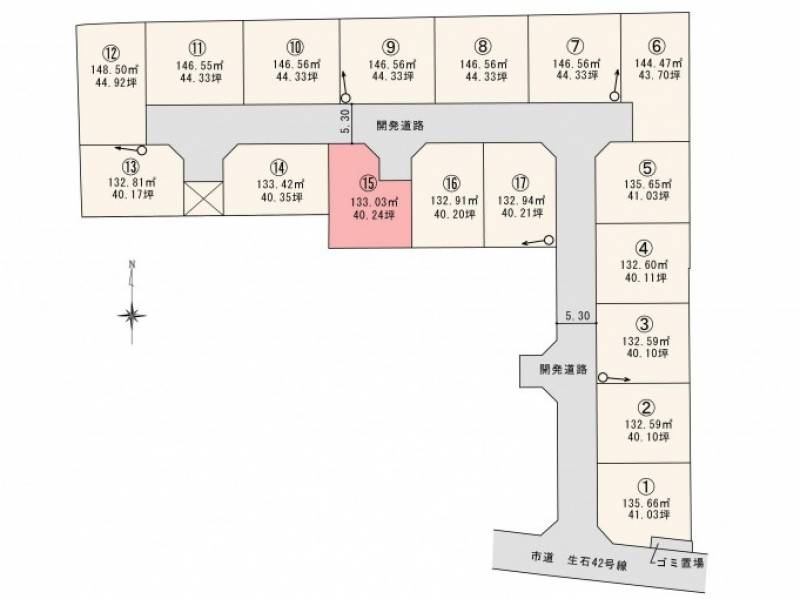 松山市高岡町 ロージュタウン高岡Ⅰ　15号地の区画図