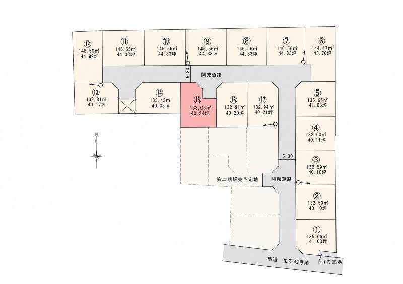 松山市高岡町 ロージュタウン高岡Ⅰ　15号地の区画図