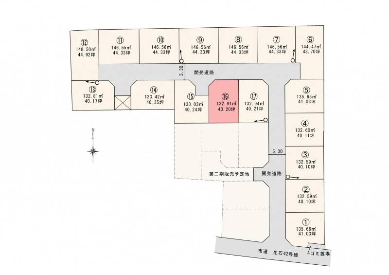 松山市高岡町 ロージュタウン高岡Ⅰ　16号地の区画図